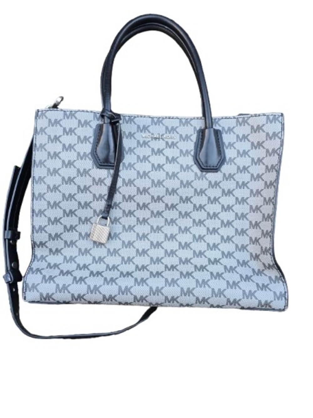Michael Kors Gray Black MK Logo Tote with Black Trim